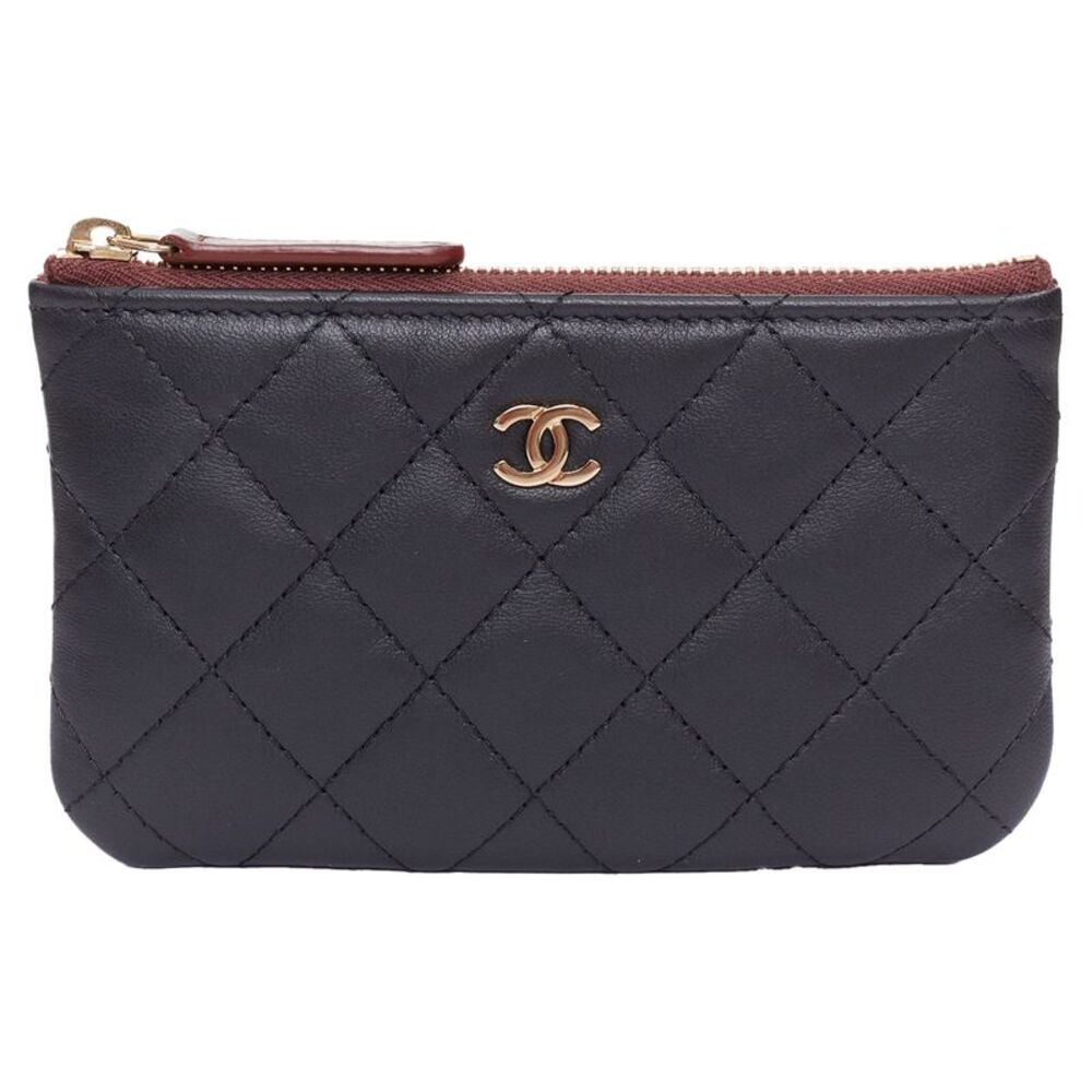 CHANEL Classic Small Zipped Pouch smooth lambskin  gold tone metal pouch